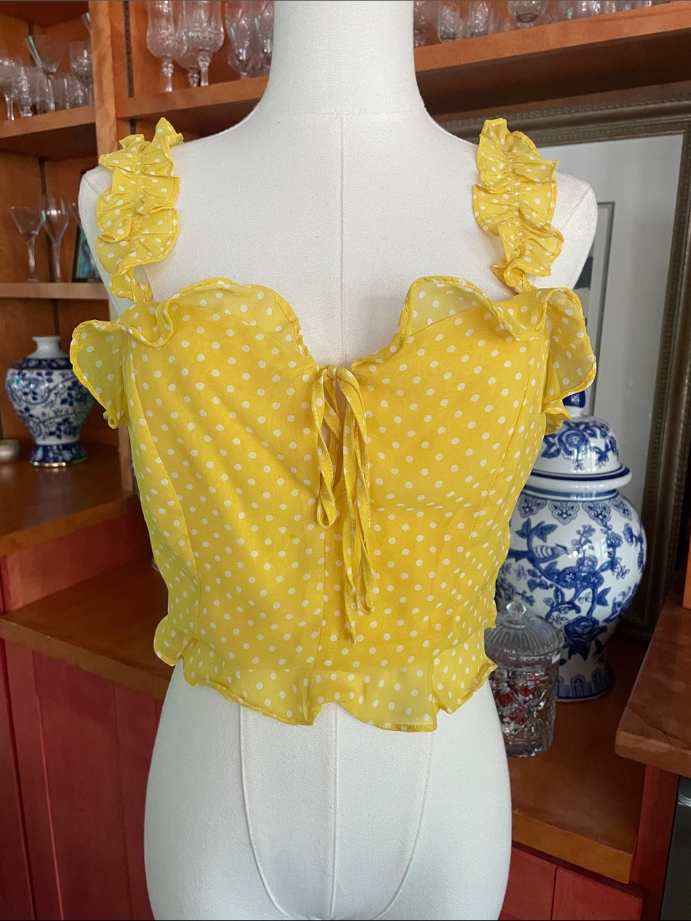 Wild Honey Yellow Polka Dot Top Size Small Flirty Sweet